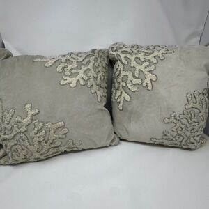 2 Pier 1 Coral Reef Beaded Throw Pillows gray ivory beach coastal nautical ocean
